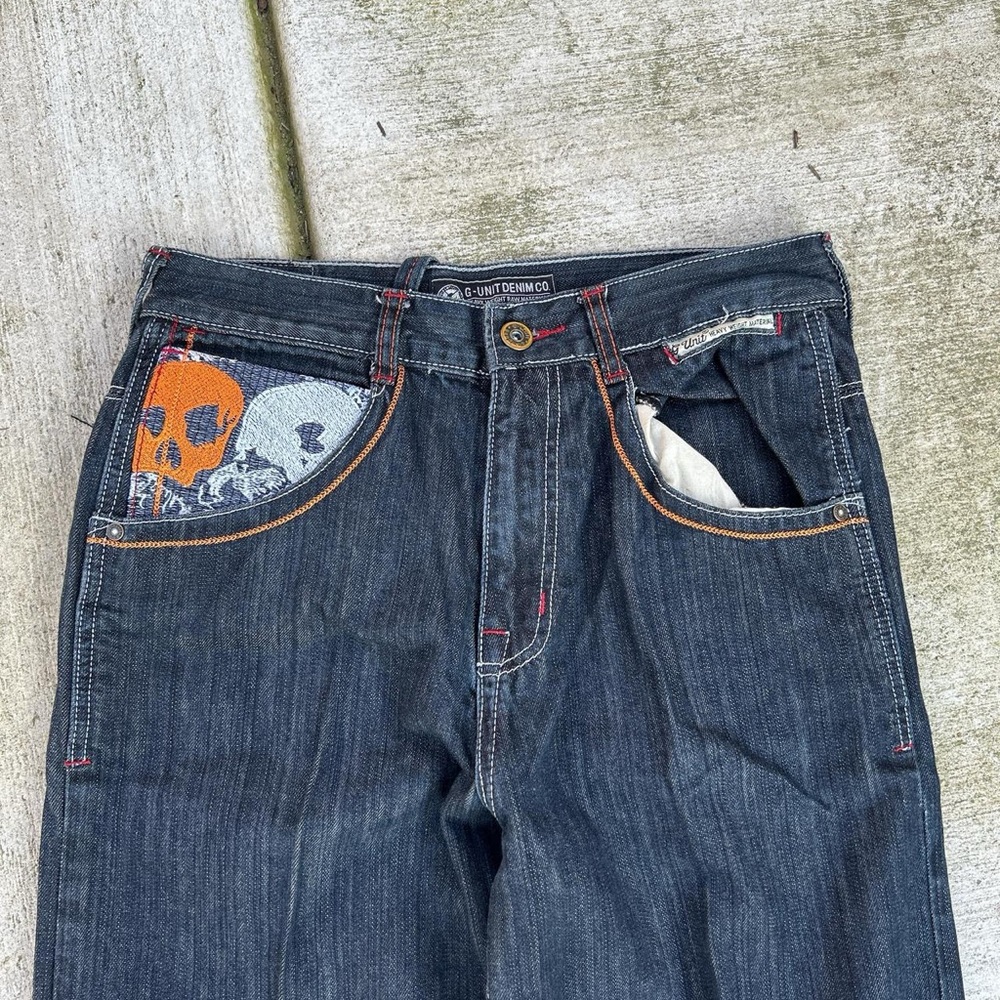 Ed Hardy Dark Denim Jeans with Orange Skull Accent